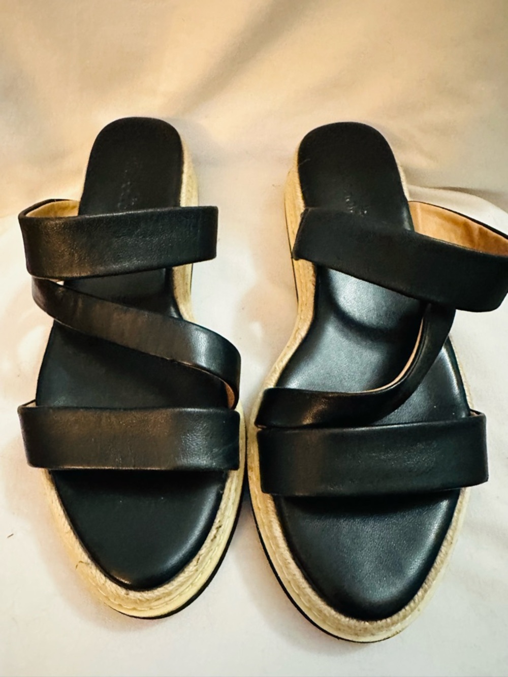 Splendid Fable Sandals Womens 8 Black Leather Strappy Espadrille Platform Slides